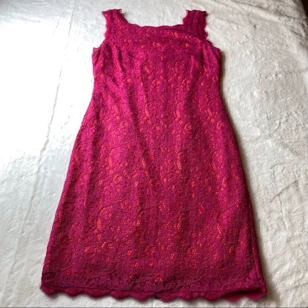 Adrianna Papell Magenta Sleeveless Lacy Dress Size 8